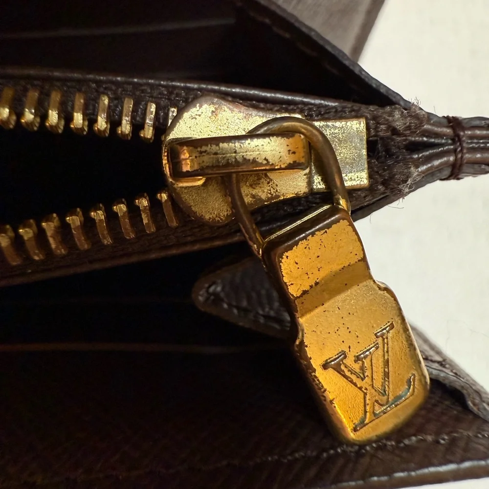 Louis Vuitton Sarah Wallet Damier Ebene Canvas Made in France (Monogrammed A.T.)